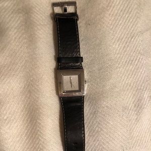 DKNY black leather banded watch